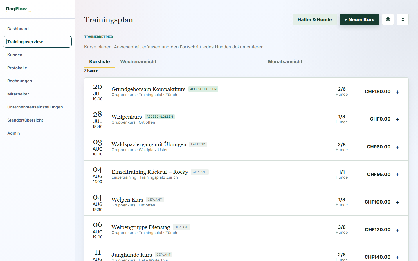 Dogflow: Trainingsplan
