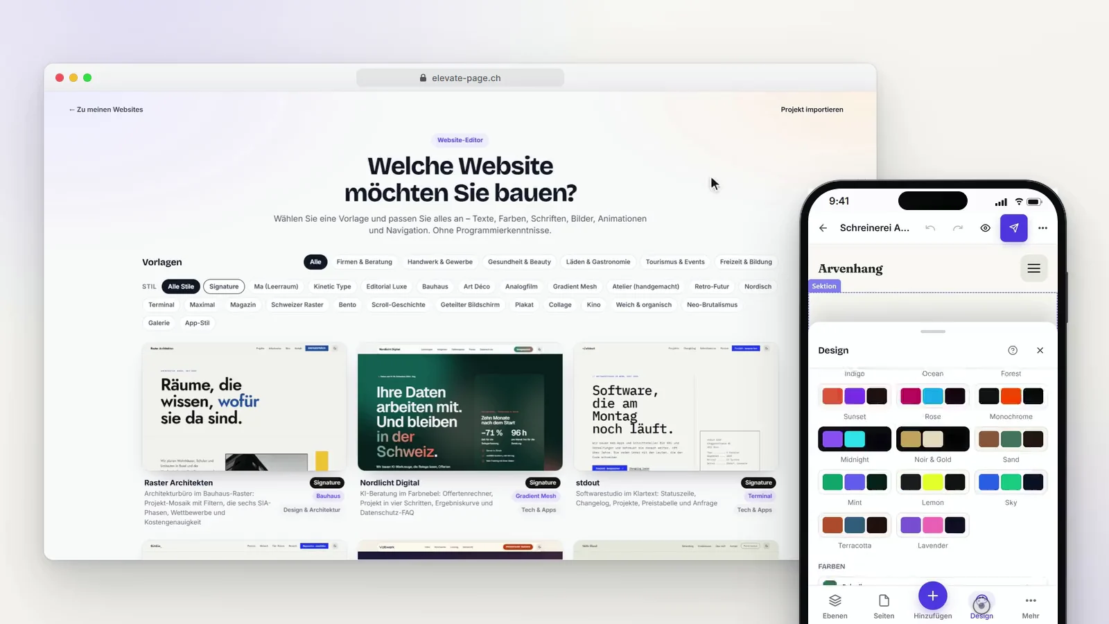 Elevate Page am Bildschirm und auf dem Handy