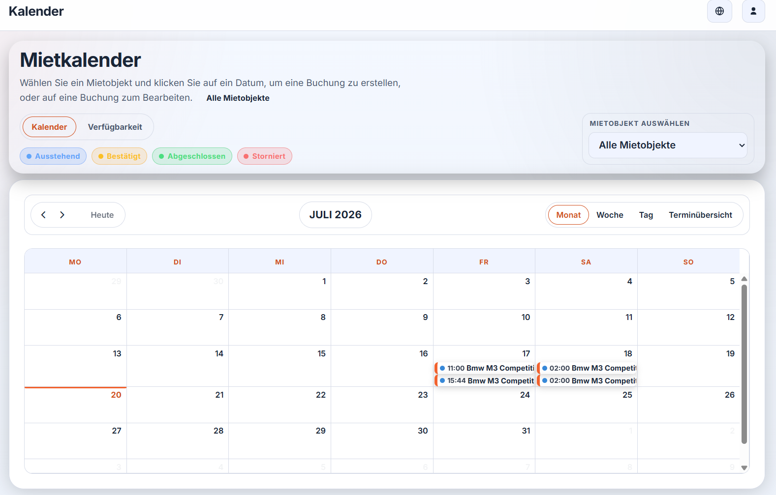 Rentolino: Mietkalender