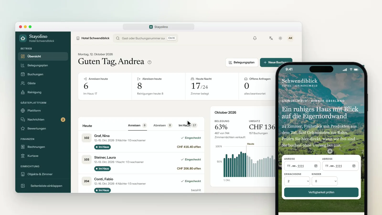Stayolino am Bildschirm und auf dem Handy
